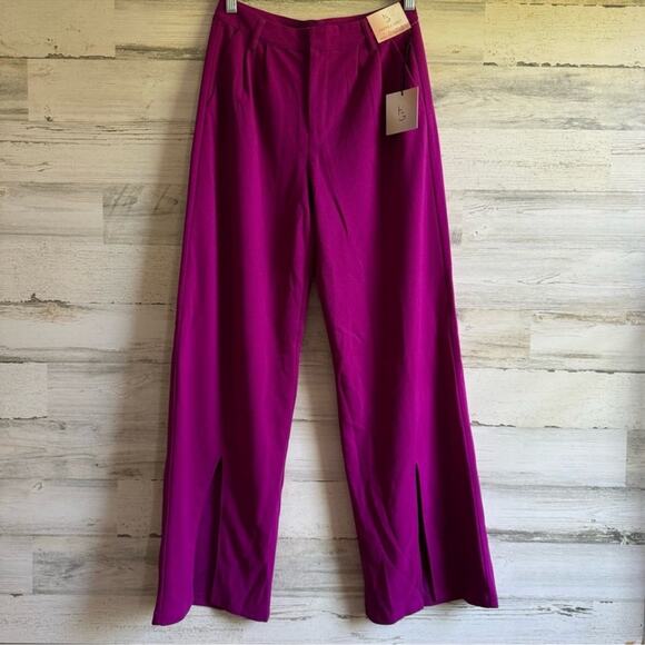 🍁 NWT Happily Grey Wide Leg Trouser Pants Full Length High Waisted Front Slit XS - Picture 3 of 15